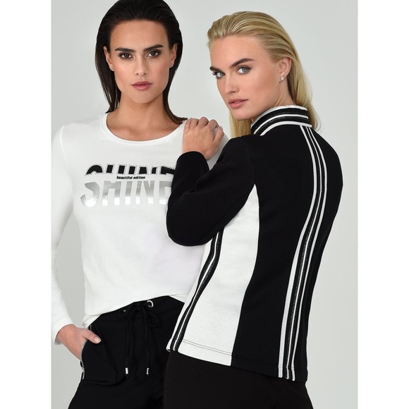 Women's Athleisure Jacket Size 12 I'CONA Full Zipper Black and White NWT - Picture 3 of 4